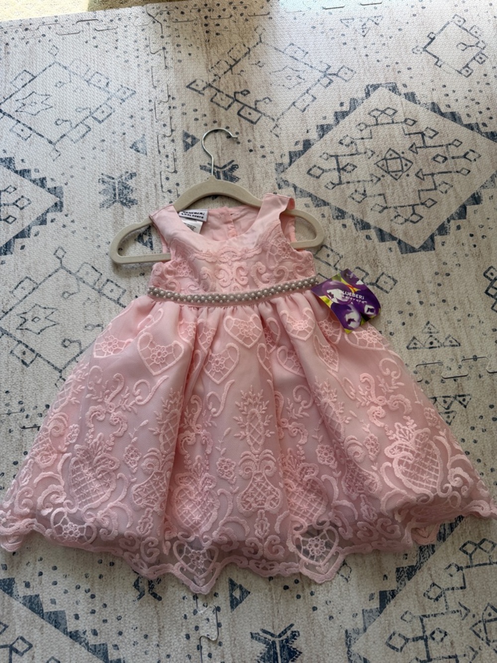 Blueberi Boulevard Pink Lace Pearl-Trim Dress